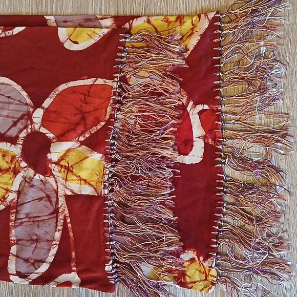 Vintage Aviator Scarf Fringe Tassel Tie Dye Batik Boho Floral 10" x 50" - Picture 12 of 14